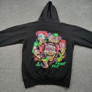 Six Flags Fright Fest Hoodie Mens Medium Black Clown Graphic Sweatshirt